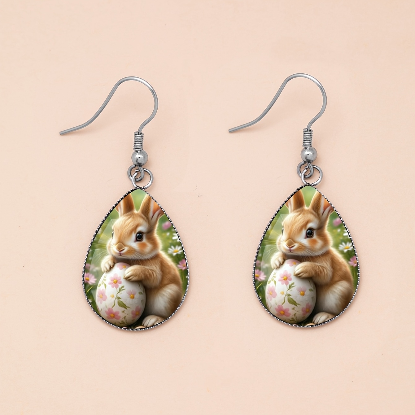 Easter Bunny & Colored Egg Drop Earrings, Cute Style